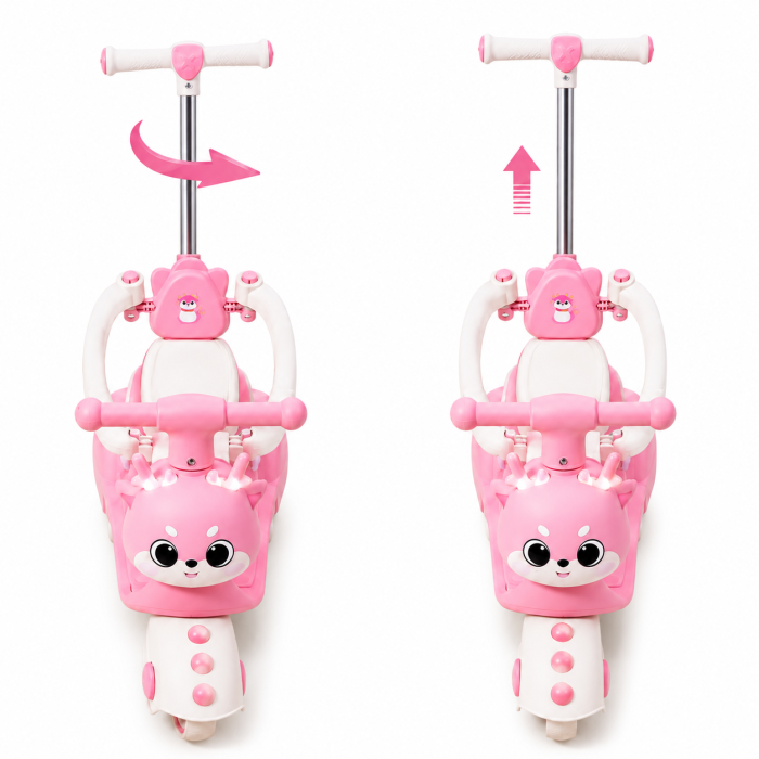 Motocicletă ride-on 4 în 1 pentru copii cu copertină și mâner parental - Roz [4]