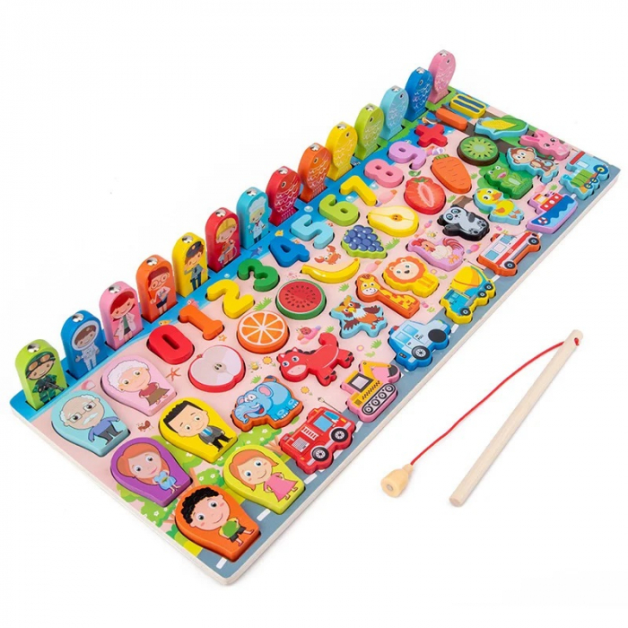 Pachet matematica Montessori copii 3 ani – placa logaritmica 6 in 1, joc magnetic numarare si snuruit fructe [4]