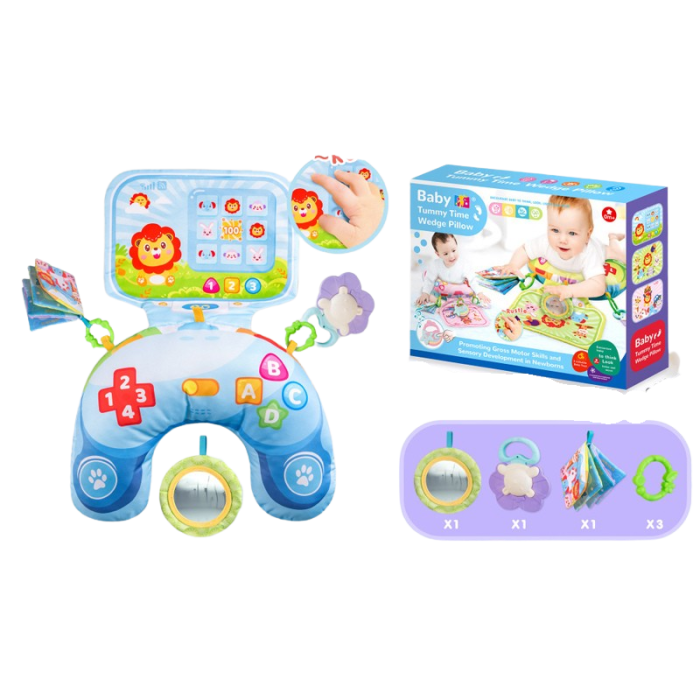 Perna Tummy-Time - Carti Textile, Jucarii Senzoriale si sunete - albastru [2]