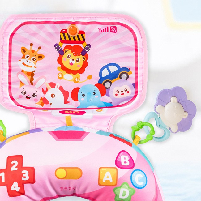 Perna Tummy-Time - Carti Textile, Jucarii Senzoriale si sunete - roz [3]