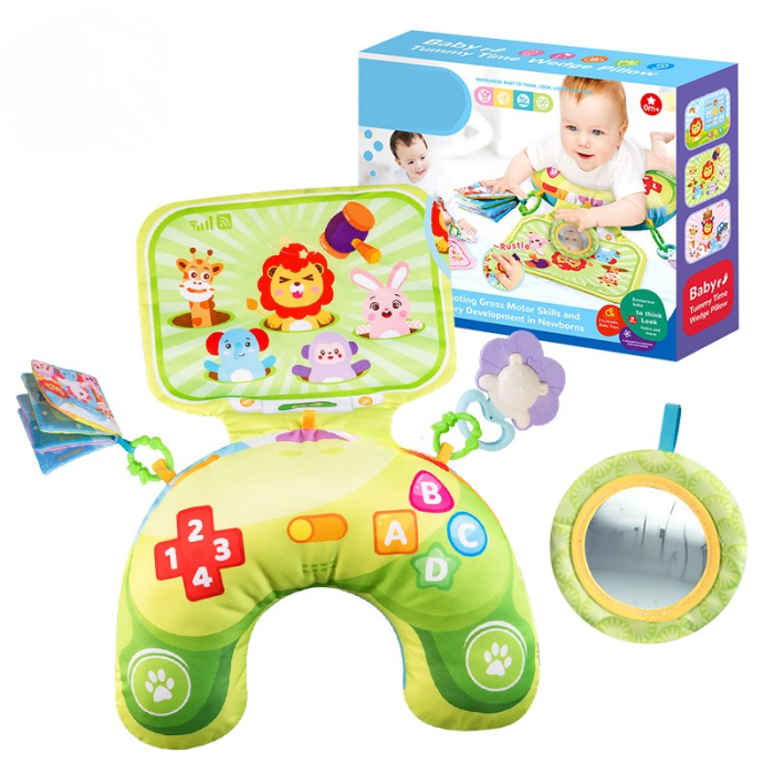 Perna Tummy-Time - Carti Textile, Jucarii Senzoriale si sunete - verde [2]