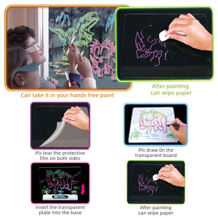 Placa magica de desen iluminata cu ochelari 3D 3+ [5]