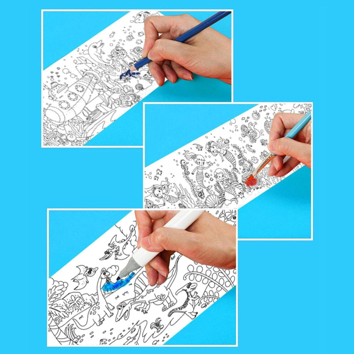 Planșă de colorat cu dinozauri – Rulou autoadeziv, 12 creioane colorate incluse [5]