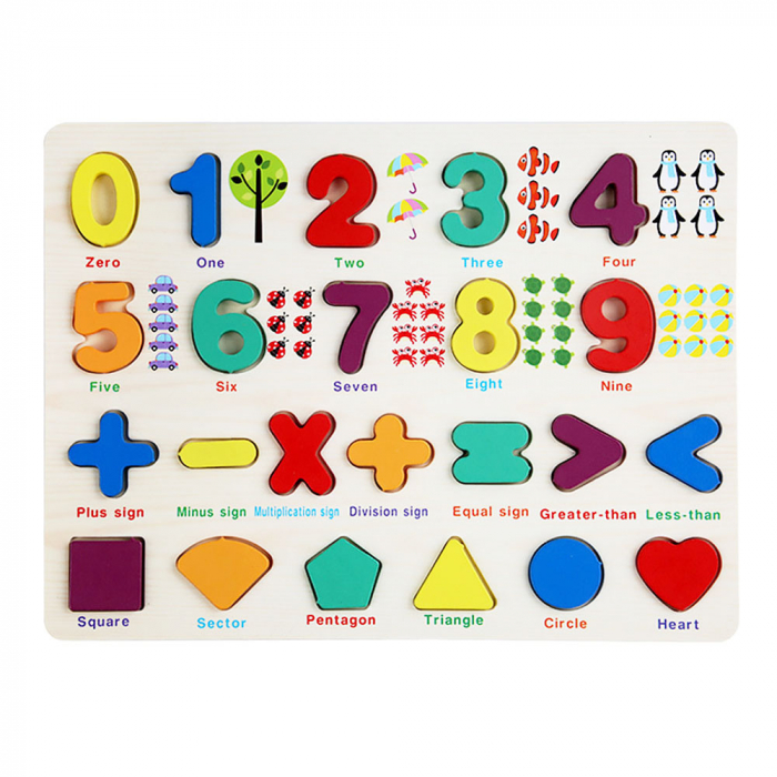 Puzzle 3D din lemn cu cifre 0-9, operații și forme geometrice | ZukiToys.ro [1]
