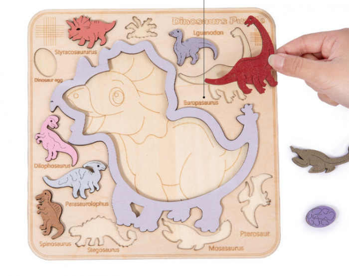 Puzzle 3D din lemn dinozauri – incastru cognitiv | ZukiToys.ro [3]