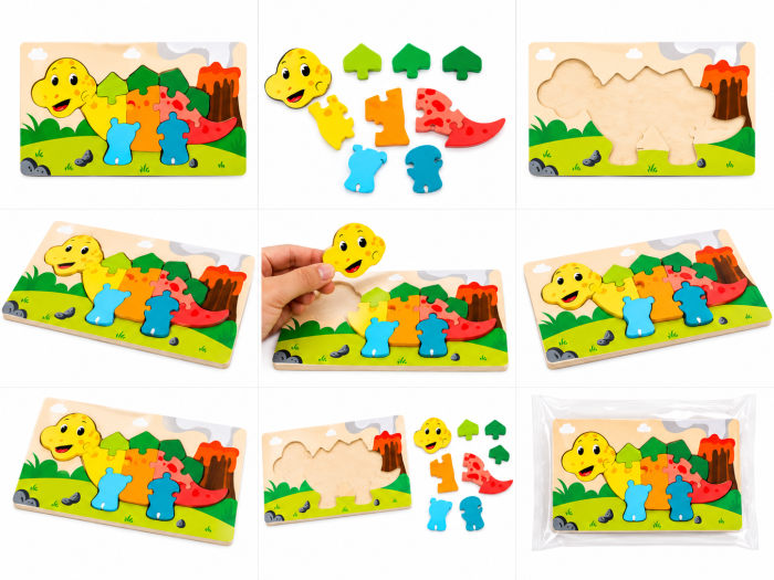 Puzzle 3D Dinozaur din Lemn cu 10 Piese Groase - 3 ani + [2]