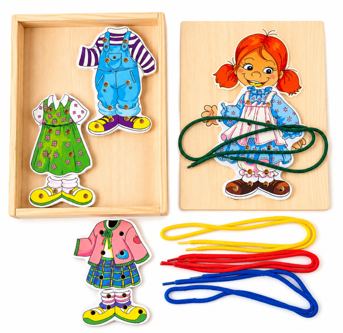 Puzzle de Îmbrăcat și Șnuruire – Fetiță cu Haine Interschimbabile [2]