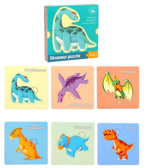 Puzzle educativ 6 în 1 cu dinozauri pentru asociere și învățare prin joacă [2]