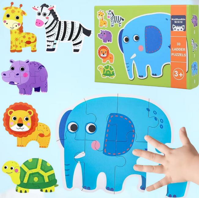 Puzzle educativ din lemn – 60 piese animale și fructe multicolore [2]