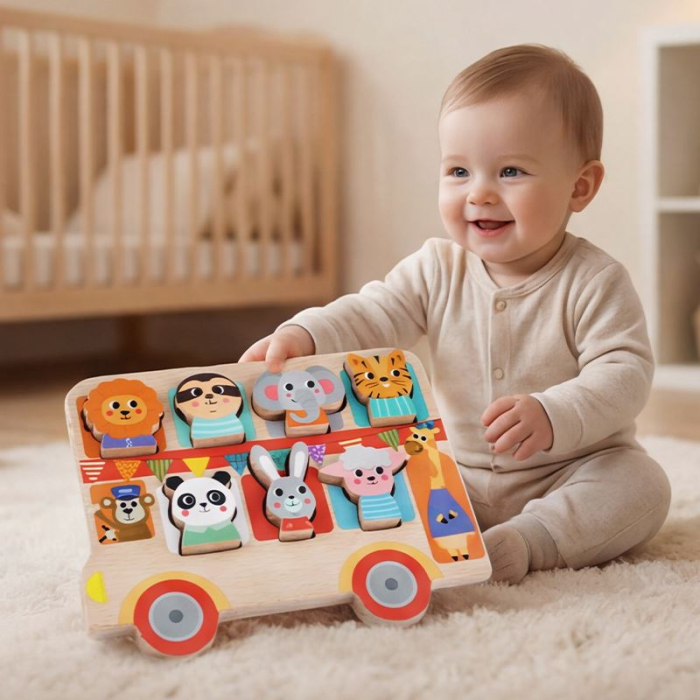 Puzzle educativ din lemn cu animale – Joc de potrivire forme [2]