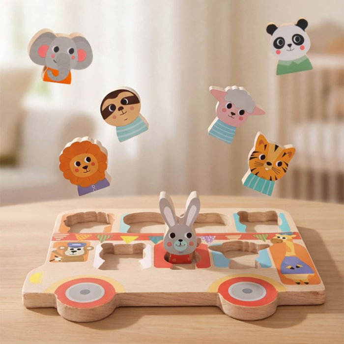 Puzzle educativ din lemn cu animale – Joc de potrivire forme [3]