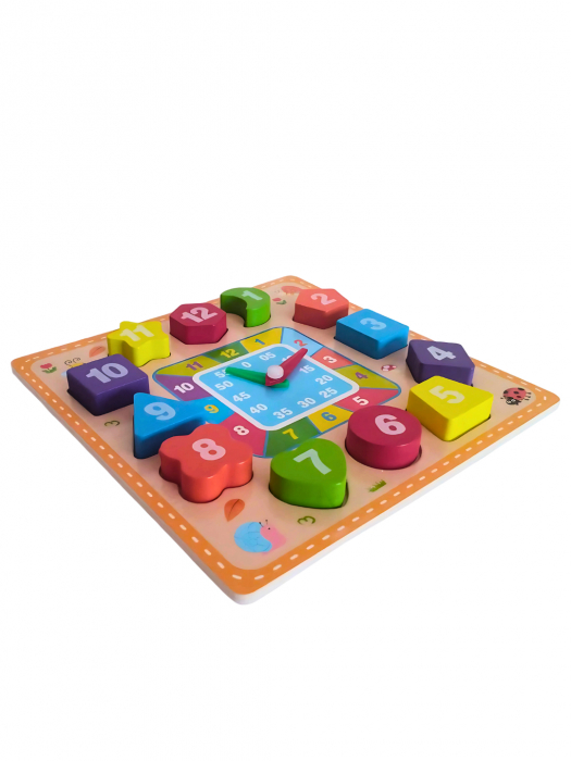 Puzzle incastru ceas din lemn cu forme geometrice [2]