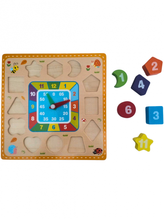 Puzzle incastru ceas din lemn cu forme geometrice [3]