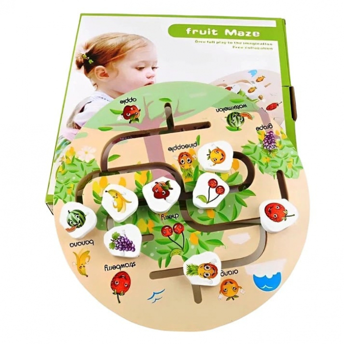 Puzzle labirint 3D din lemn – Fructe educative | ZukiToys.ro [3]