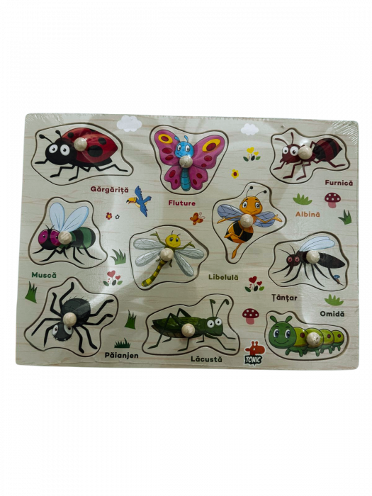 Puzzle lemn incastru “Insecte” 10 piese cu maner – in limba romana [1]