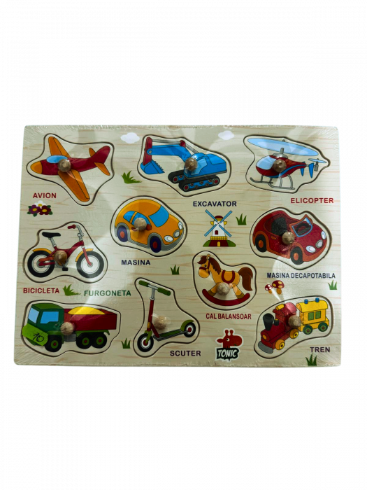 Puzzle lemn incastru “Jucarii” 10 piese cu maner – in limba romana [1]