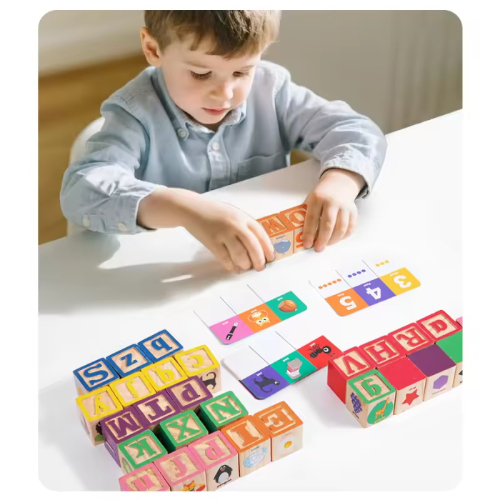 Puzzle Montessori din lemn cu literele alfabetului și potrivire forme [3]