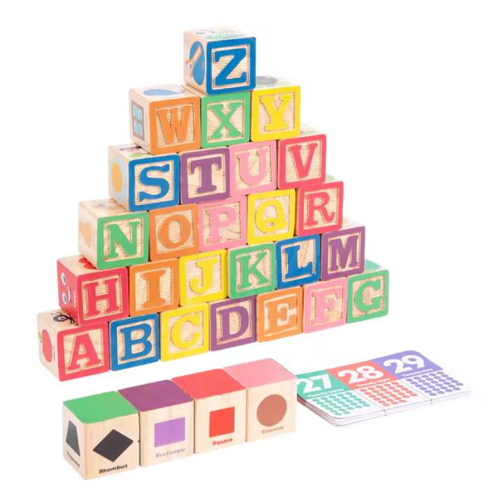 Puzzle Montessori din lemn cu literele alfabetului și potrivire forme [4]