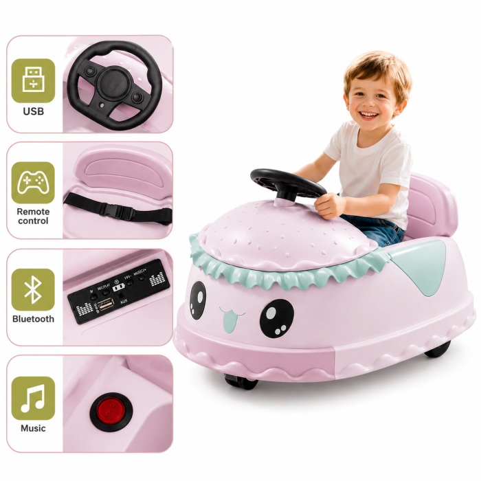 Ride-on electric rotativ 360° cu telecomandă și lumini - Mov [3]