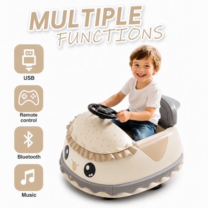 Ride-on electric rotativ 360° cu telecomandă și lumini Bej [3]