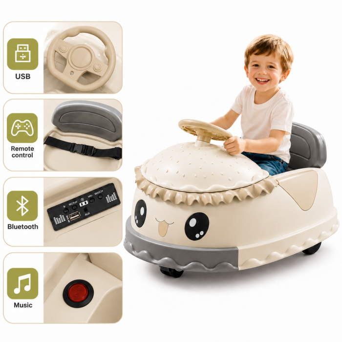 Ride-on electric rotativ 360° cu telecomandă și lumini Bej [2]