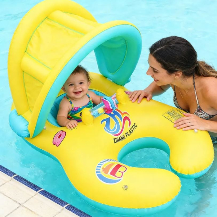 Saltea gonflabilă „Mamă și Bebeluș” cu parasolar detașabil – colac dublu pentru piscină [2]