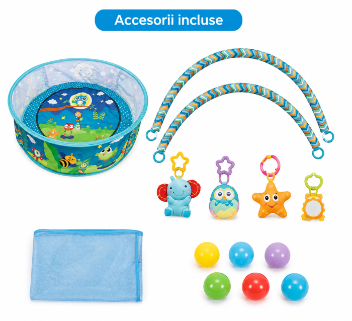 Salteluță de joacă pentru bebeluși cu animăluțe și insecte, arcade și 15 bile colorate [2]