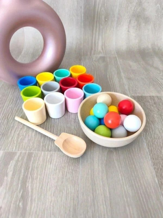 Set 12 mingi din lemn Montessori – joc de sortare și numărare [2]