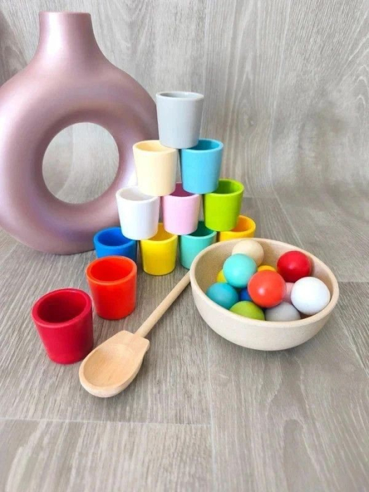 Set 12 mingi din lemn Montessori – joc de sortare și numărare [4]