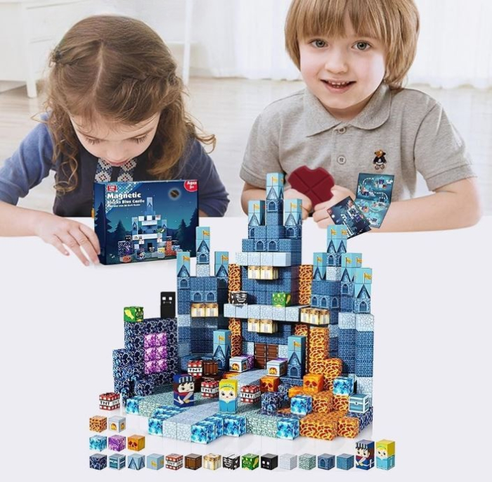 Set 200 piese magnetice de construcție – Minecraft Blocks Blue Castle [2]