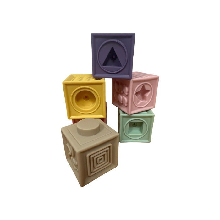 Set 6 cuburi senzoriale moi din silicon pentru bebeluși, interactive, gingivale [3]