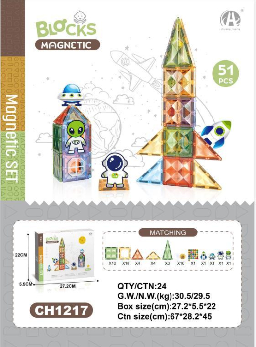 Set Blocuri Magnetice – 51-92 piese, Joc Constructie STEM (Castel / Tren / Animale / Rachetă) [2]