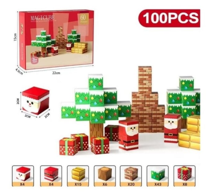 Set Construcție Magnetică Minecraft Crăciun – 60 / 100 piese, Joc STEM [4]