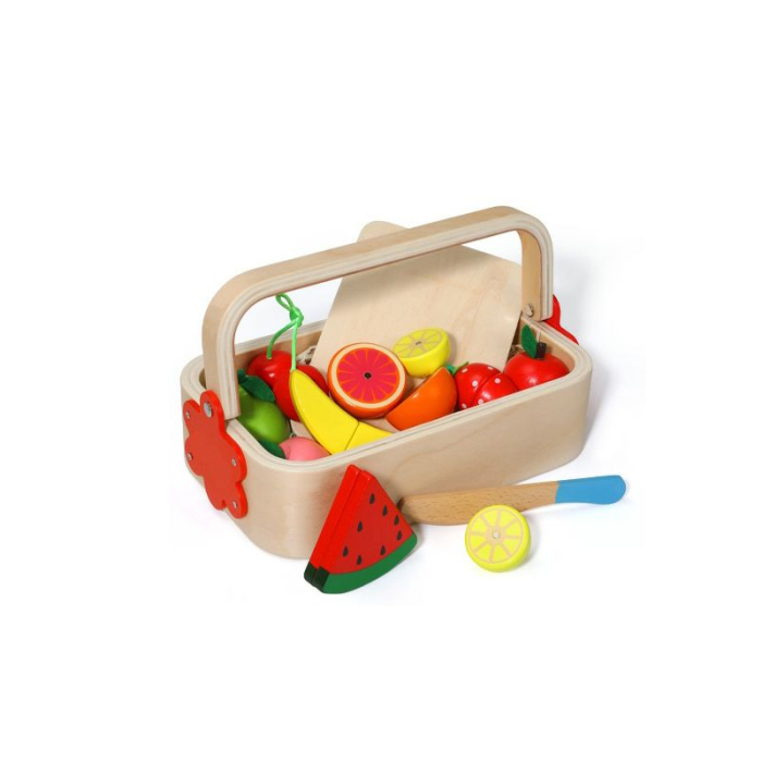 Set coș cu tocător și fructe – jucărie din lemn cu stickere [2]