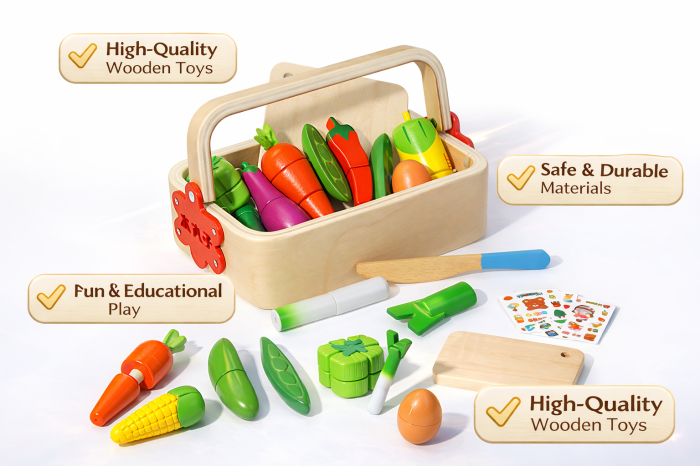 Set coș cu tocător și legume – jucărie din lemn cu stickere [2]
