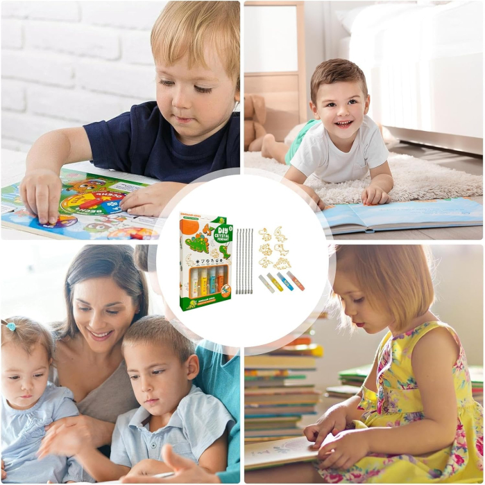 Set creativ Dino Art pentru copii – Pandantive cu cristale și dinozauri de colorat [4]
