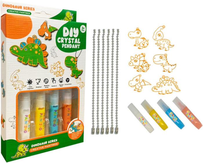 Set creativ Dino Art pentru copii – Pandantive cu cristale și dinozauri de colorat [5]