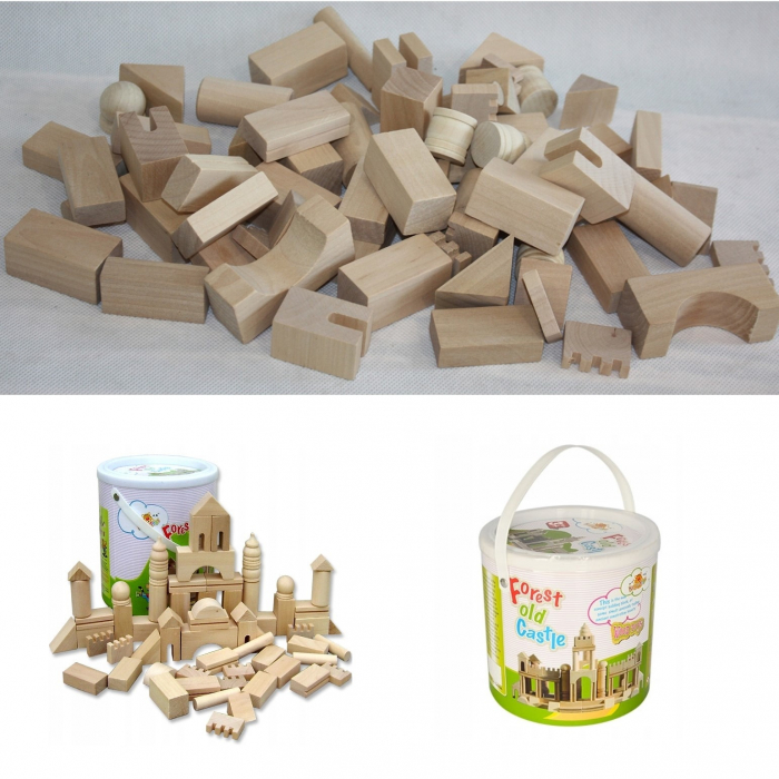 Set cuburi de stivuit din lemn natur – castel Montessori pentru copii 3 ani+ [2]