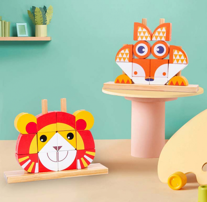 Set cuburi puzzle mari – Leu, Broasca, Vulpe 3 ani+ [3]