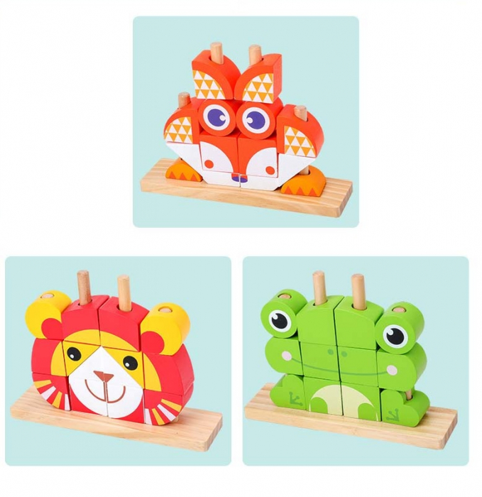 Set cuburi puzzle mari – Leu, Broasca, Vulpe 3 ani+ [1]