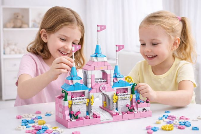 Set de construcție castel roz pentru copii cu 1000 piese [2]