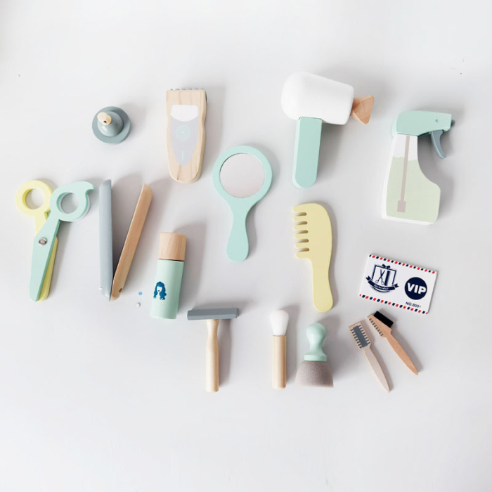 Set de frizerie din lemn pentru copii – joc de tuns și înfrumusețare 36+ [3]