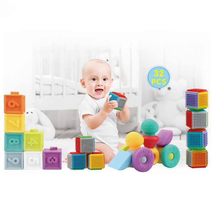 Set de jucării senzoriale pentru bebeluși 32 piese cu cuburi și elemente interactive [4]