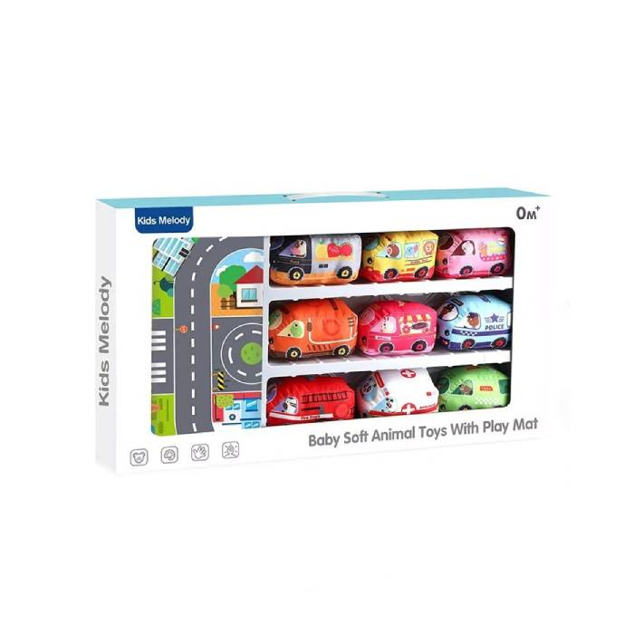 Set de 3 mașinuțe textile pentru bebeluși cu covoraș de joacă 46 × 27 cm [3]