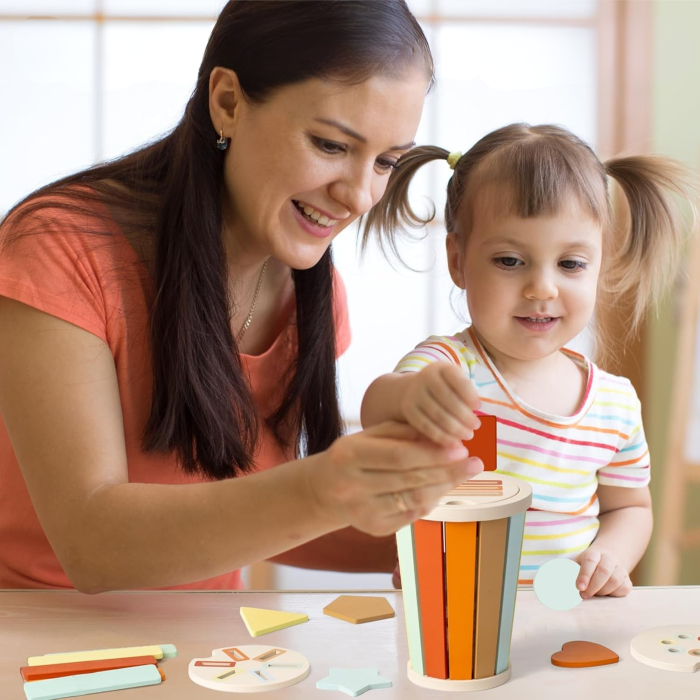 Set de sortare forme și culori în pahar – jucărie educativă pastel [2]