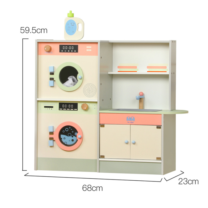 Set din lemn mașină de spălat, uscător și chiuvetă – jucărie educativă de rol pentru copii [4]