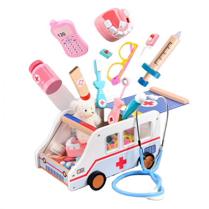 Set doctor si dentist din lemn cu ambulanta educativa copii 3 ani+ [4]