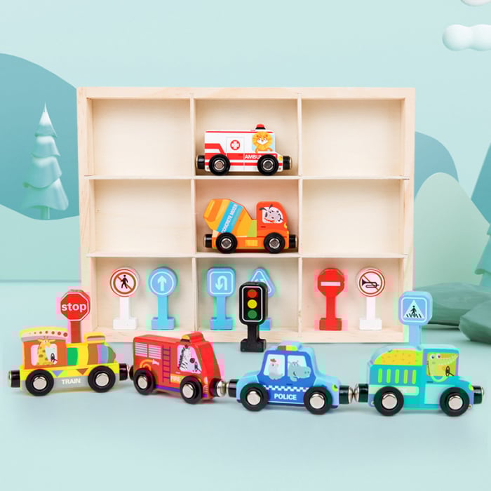 Set educativ trenulet magnetic și semne rutiere 3 ani [3]