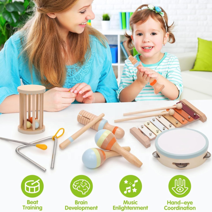 Set instrumente muzicale tip Montessori - 6 piese din lemn [3]