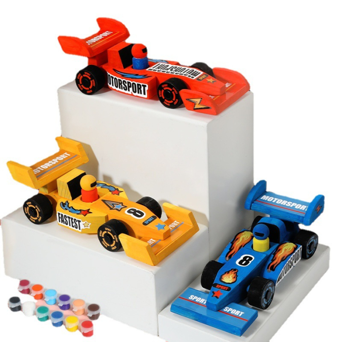 Set mașinuțe din lemn Formula 1 – 3 bucăți cu vopsele și autocolante [6]